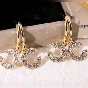 Chanel Style Rose Gold Logo Earrings